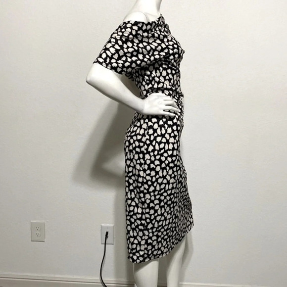 ASOS "NEW" Splodge Print Mono Polka Dot Pleated Shoulder Pencil Midi Dress Sz 12 - Picture 4 of 8